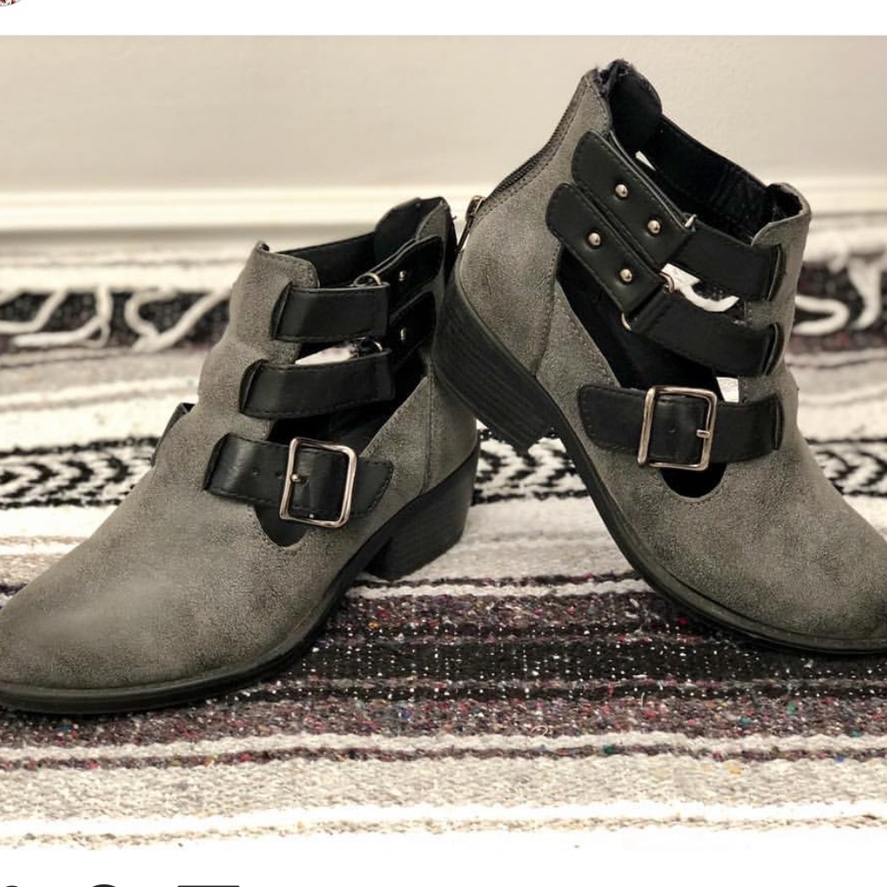 Strappy Black and Grey Ankle Booties